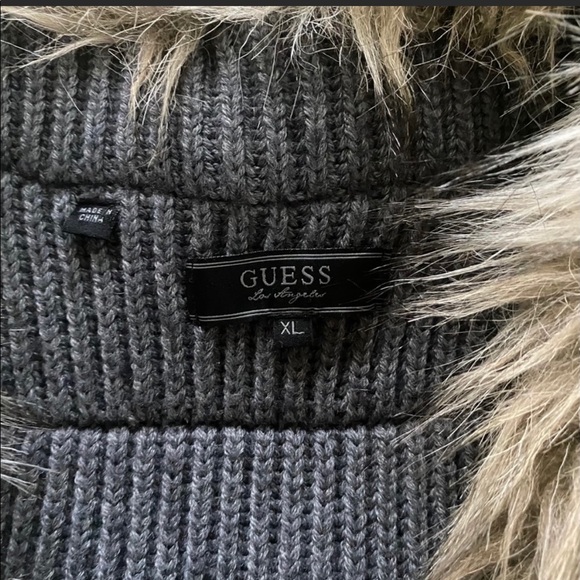 Guess Ribbed Knit Faux Fur Trim Sweater Vest - Picture 2 of 4